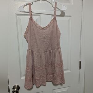 Torrid‎ Size 2 2X, Blush Pink Babydoll Tank Top, Spaghetti Strap, Lace Trim